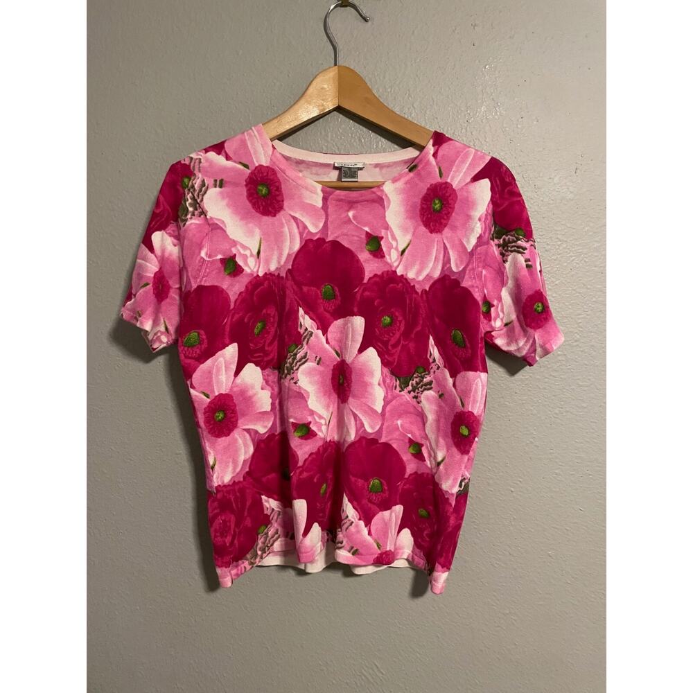 Leilei Womens Top Size Medium Pink Floral All Over Print Stretch Fairy Y2K READ